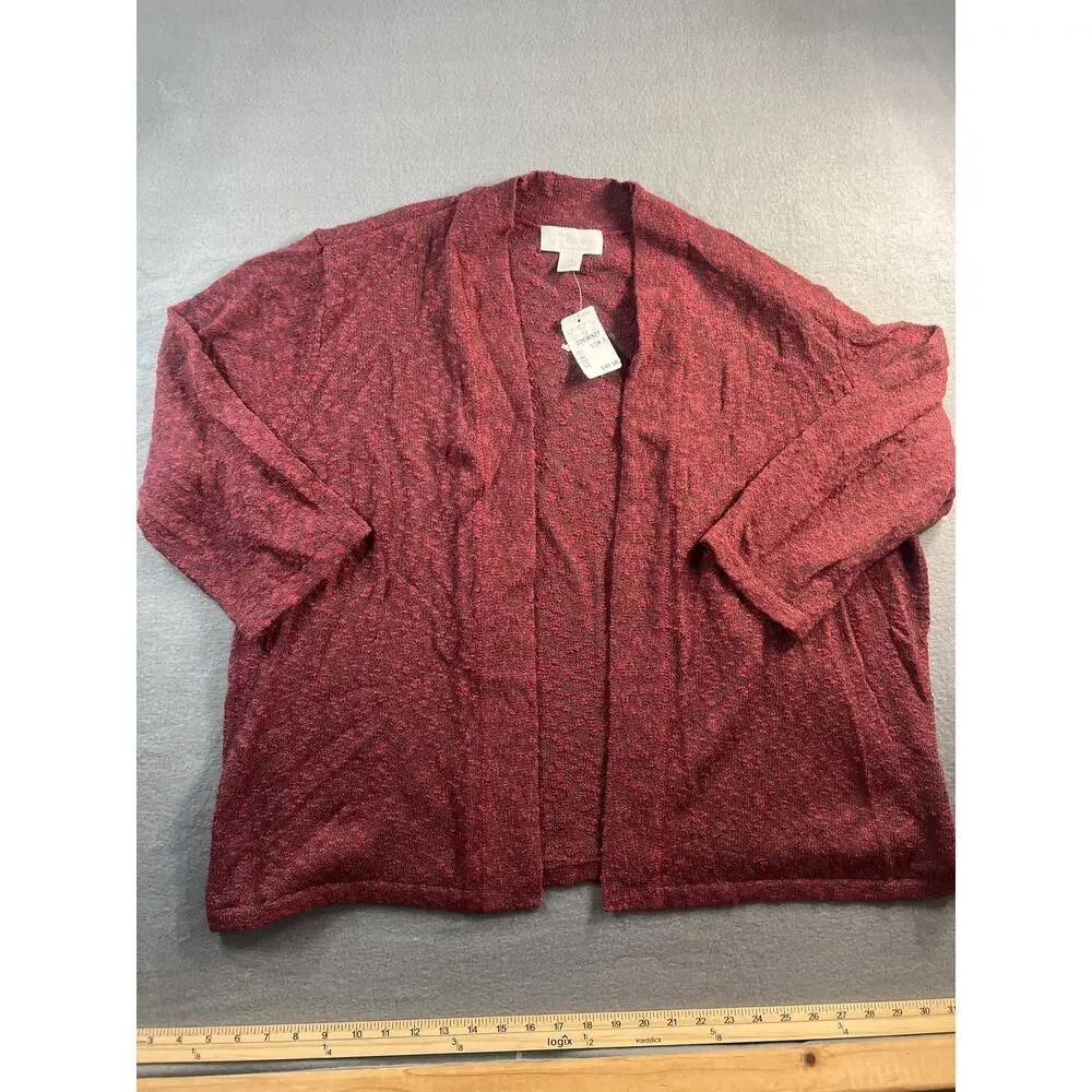 C.J. Banks Women's 1X Burgundy Marled Open Front Cardigan Sweater New
